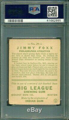 Jimmy Foxx 1933 Goudey #29 PSA 2.5 Hall of Fame Great Colors/Eye Appeal