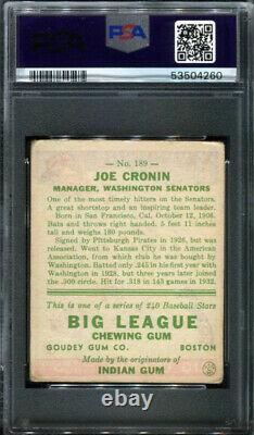 Joe Cronin 1933 Goudey #189 PSA 2 Hall of Fame Nice Eye Appeal/Centered