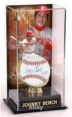Johnny Bench Cincinnati Reds Signed Ball withHOF 89 Ins, Hall of Fame Display Case