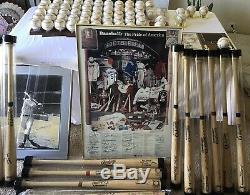 LOT Hall Of Fame Signed Picture Poster Baseball Bat Hank Aaron Mickey Mantle see