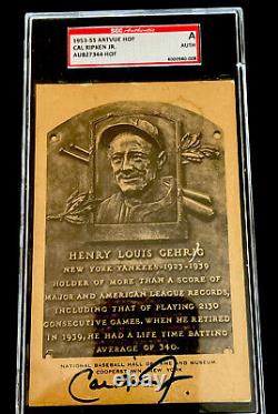 LOU GEHRIG, 1953-1955 Hall of Fame plaque postcard Autographed By CAL RIPKIN