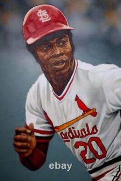 Lou Brock Cardinals original oil painting by Hall of Fame artist Arthur K Miller