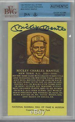 Mickey Mantle 1964-present Hall Of Fame Plaque Card Jsa Authenticated/bgs Auto 9