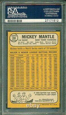 Mickey Mantle 1968 Topps #280 PSA 8 Hall of Fame Slugger Sharp/Centered