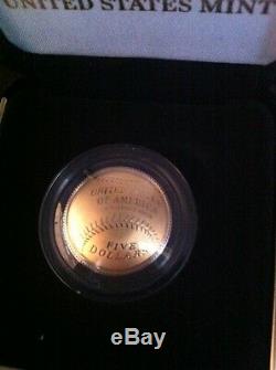 NEW 2014 W National Baseball Hall of Fame Gold PROOF $5 Coin (B31) HOF US Mint