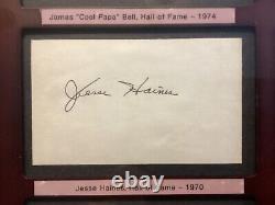 Nine Vintage Baseball Hall of Fame Inductees Auto 3x5 Index Cards Framed Display