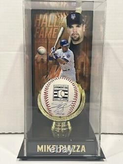 PSA Mike Piazza Signed Hall of Fame Baseball withInscr HOF 16 withTall Display Case