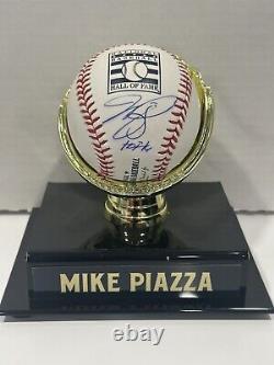 PSA Mike Piazza Signed Hall of Fame Baseball withInscr HOF 16 withTall Display Case