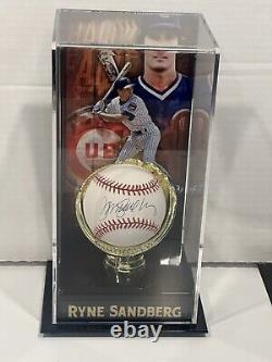 PSA Ryne Sandberg Signed Baseball withTall Hall of Fame Sublimated Display Case