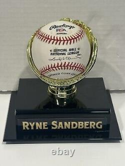 PSA Ryne Sandberg Signed Baseball withTall Hall of Fame Sublimated Display Case