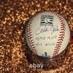 Pete Rose auto Hall of Fame HOF Logo Baseball Signed 4192 4256 Hit King