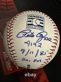 Pete Rose auto Hall of Fame HOF Logo Baseball Signed 4192 9/11/85 801pm