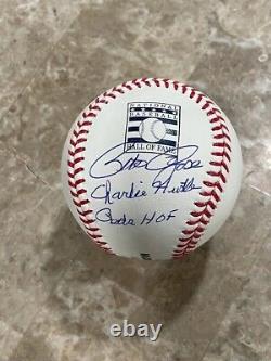 RARE Pete Rose auto Hall of Fame Logo Baseball Signed CHARLIE HUSTLE REDS HOF