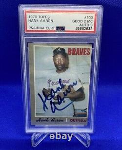Rare 1970 HANK AARON Signed Topps Card-HALL OF FAME-BRAVES PSA 9 Auto