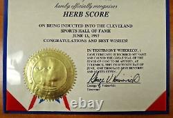 Rare Herb Score Cleveland Baseball Hall of Fame Certificate