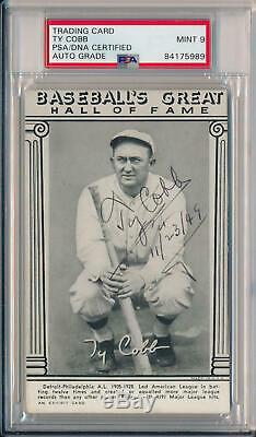 Rare Ty Cobb Signed 1948 Baseball's Great Hall of Fame Exhibit. Auto Mint 9 PSA