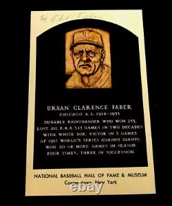 Red Faber, Chicago White Sox, Hall Of Fame Plaque Signed On Both Front & Back, NM