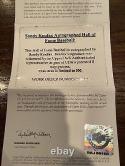 Sandy Koufax Autographed Hall of Fame Baseball Upper Deck UDA Beckett 9