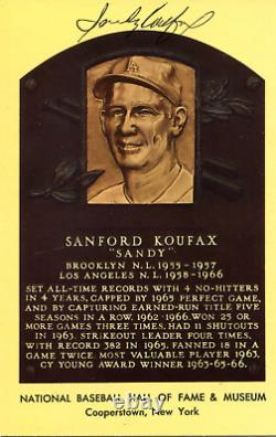 Sandy Koufax Autographed Hall of Fame Plaque (JSA)