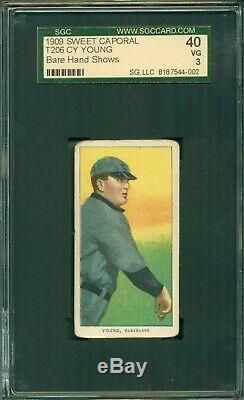 T206 Cy Young Bare Hand Shows SGC 40 Sweet Caporal 150/30 Hall of Fame