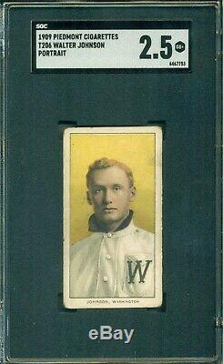 T206 Walter Johnson Portrait SGC 2.5 Hall of Fame Centered & Crease-Free