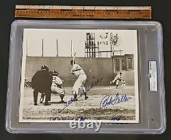 TED WILLIAMS & BOB FELLER Signed 8x10 Photo-HALL OF FAME-RED SOX-INDIANS-PSA