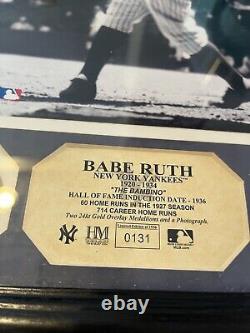 The Highland Mint BABE RUTH Baseball HALL OF FAME Plaque Photo 24k Gold Overlay