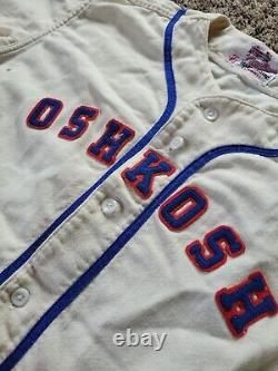 Vtg Oshkosh Indians Rawlings Hall of Fame Flannel Baseball Jersey Size 40 Rare