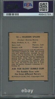 Warren Spahn 1948 Bowman Rookie #18 PSA 6 Hall of Fame Centered 50/50