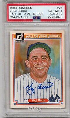 Yogi Berra Auto 1983 Donruss Hall of Fame Heroes # 24 signed PSA 10 Yankees HOF